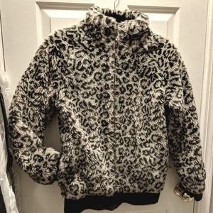 Leopard print fur jacket coat with pockets XS